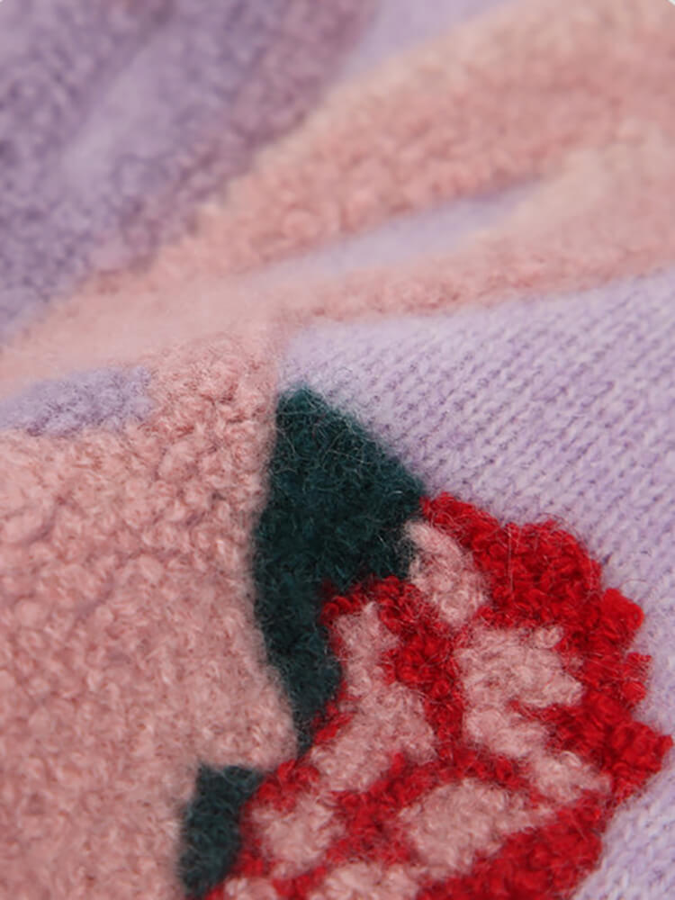 Girls Purple Cashmere Crewneck Pullover Sweater with Fuzzy Bunny